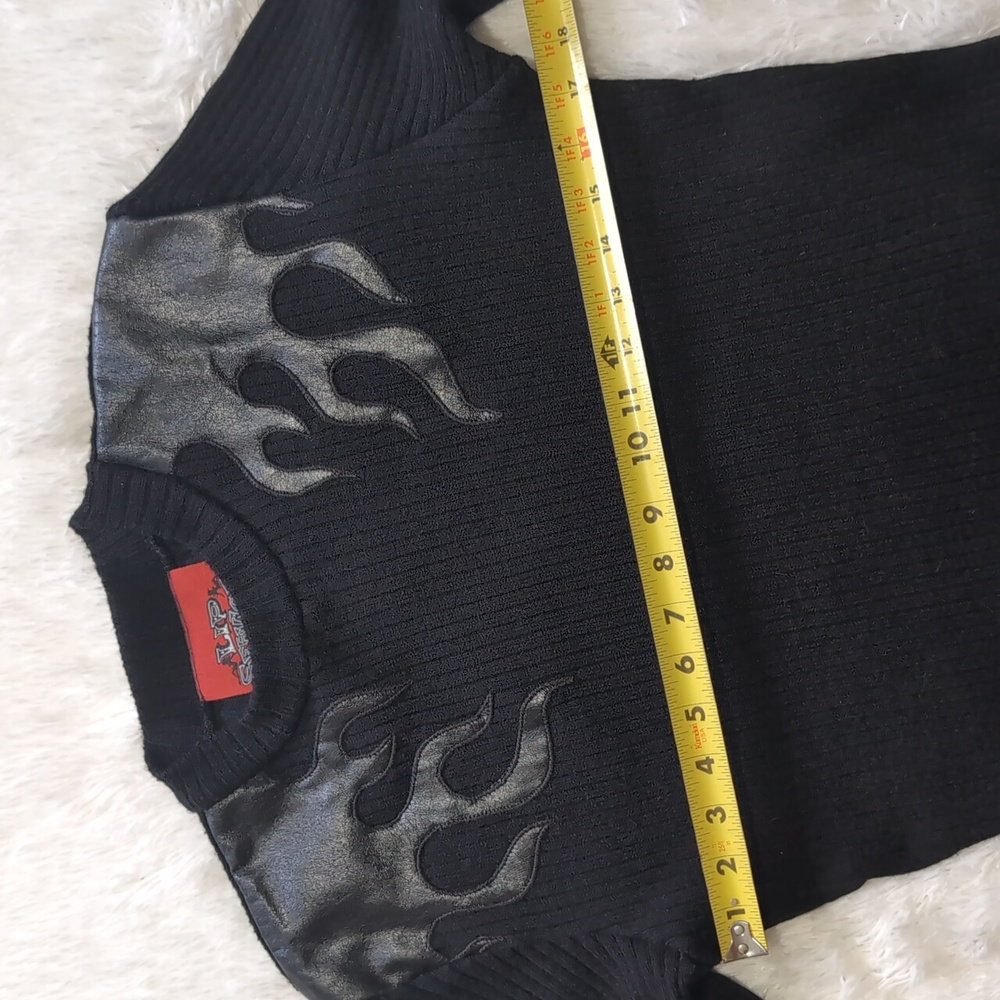 90s Lip Service Black Leather Flame Patch Knit Sweater - Picture 9 of 11